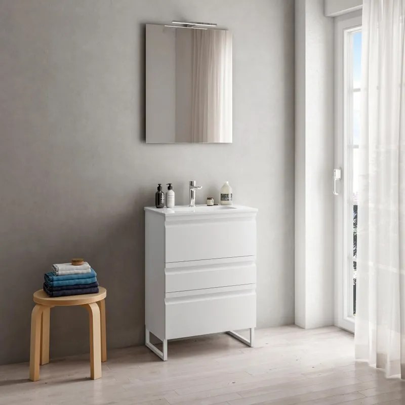 Mobile sottolavabo e lavabo Pull per vasca centrale bianco opaco in mdf L 60 x H 56 x P 39.5 cm 3 cassetti