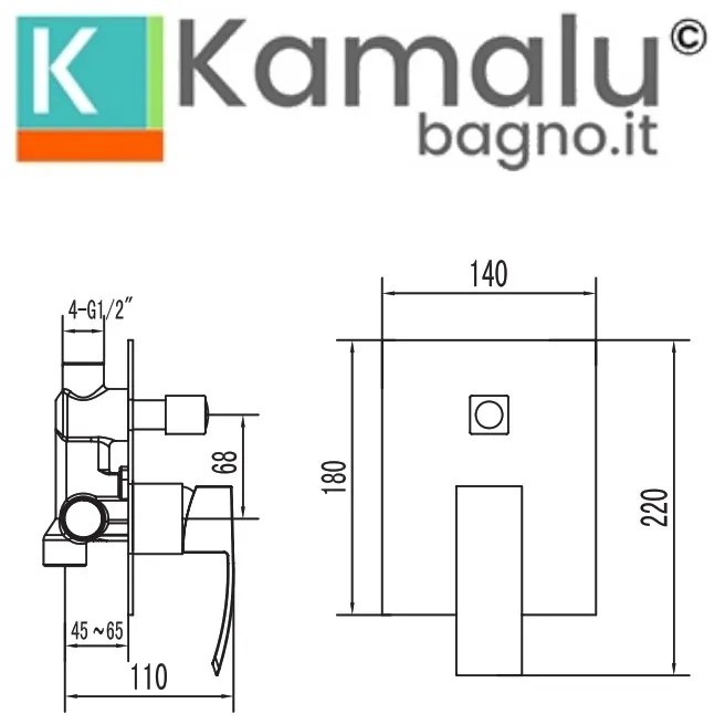 Kamalu - miscelatore incasso doccia con deviatore | lison-did