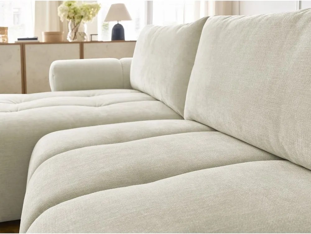 Divano angolare beige allungabile e con contenitore (penisola a sinistra/chaise lounge) Fuji – Bobochic Paris