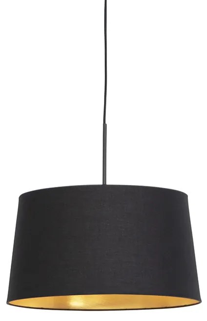 Lampada a sospensione con paralume in cotone nero e oro 40 cm - Combi