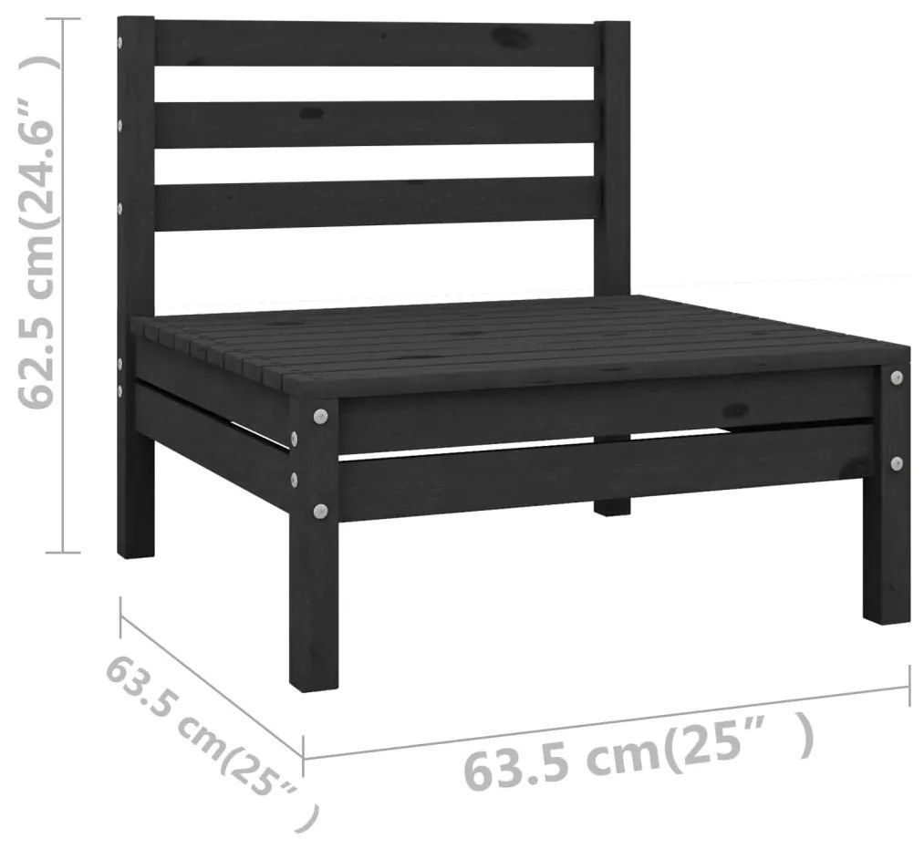 Set Salotto da Giardino 10 pz Nero in Legno Massello di Pino