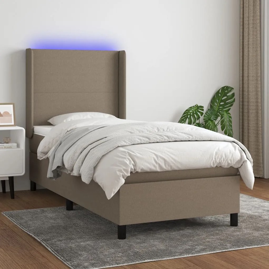 Letto a molle con materasso e led tortora 80x200 cm in tessuto