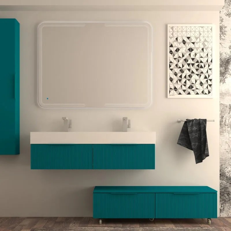 Cassetti in truciolare Modula BADEN HAUS  L 120 x L 45 cm blu petrolio frontale plisse