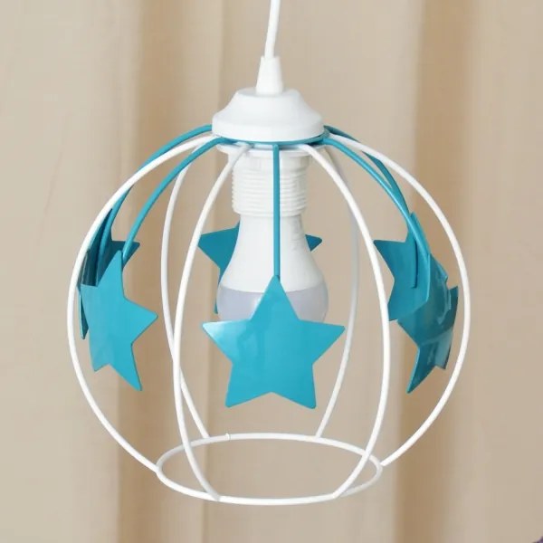 Lampadario a sospensione per bambini STARS 1xE27/15W/230V turchese/bianco