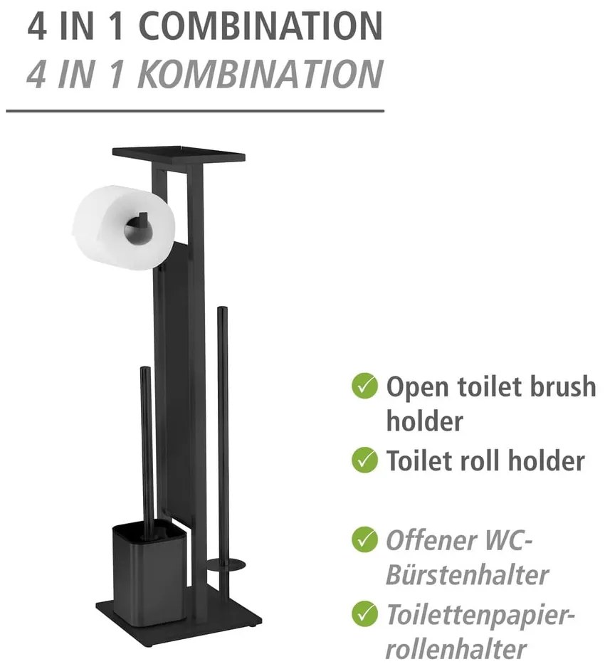 Porta carta igienica nero con spazzola in acciaio inox Debar - Wenko