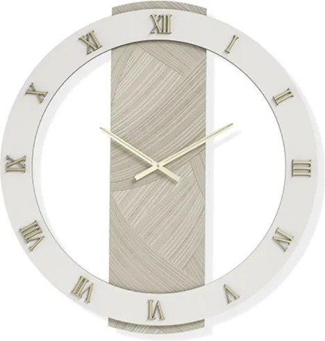Orologio SCOTT rotondo D60 cm in legno rivestito con parato e dettagli Oro