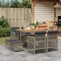 Set da Pranzo da Giardino 9 pz con Cuscini in Polyrattan Grigio 3210782