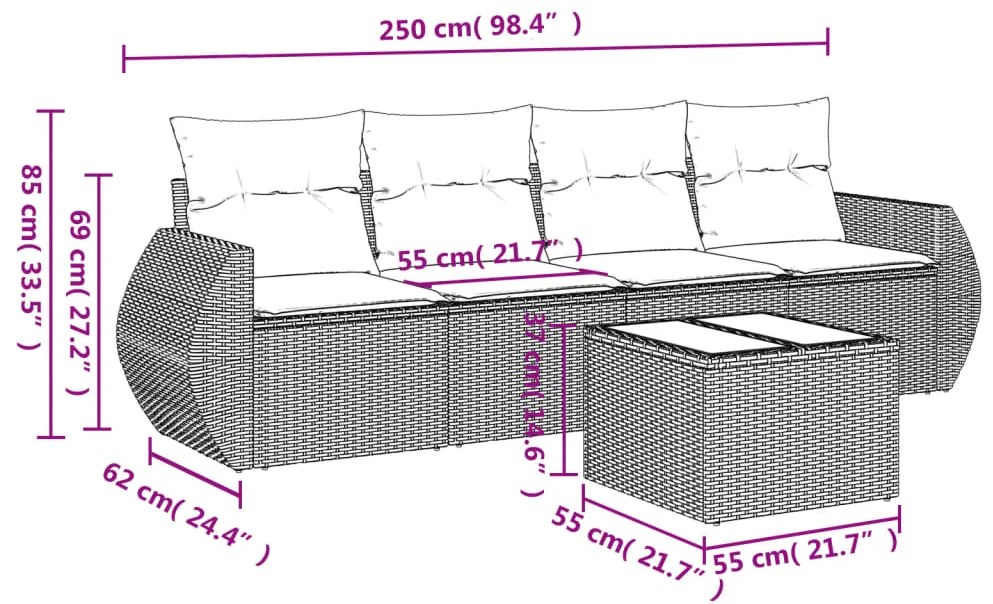 Set Divani da Giardino 5 pz con Cuscini in Polyrattan Nero