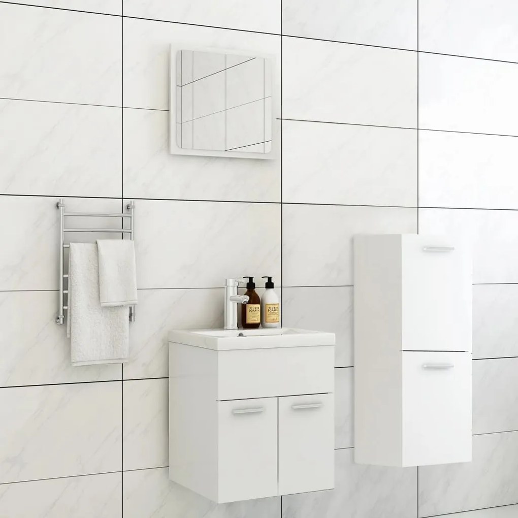 Set Mobili Da Bagno Bianco İn Legno Multistrato /