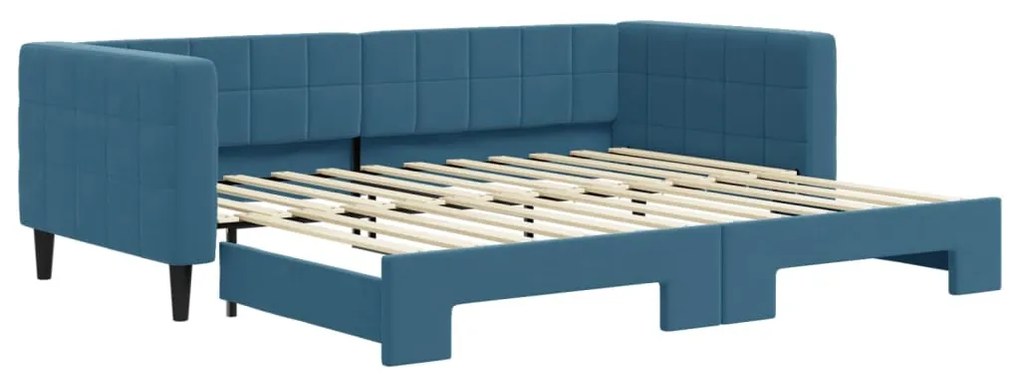 Divano letto con letto estraibile blu 90x200 cm in velluto