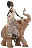 Statuetta masai con elefante in resina marrone cm 22,5x12x32,5