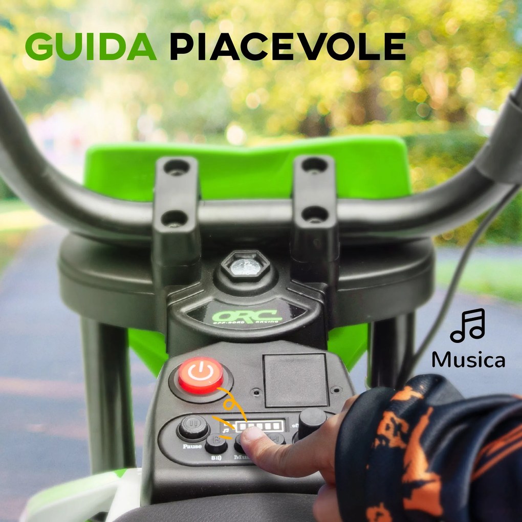 Moto Elettrica per Bambini con Rotelle e Indicatore di Carica Verde...