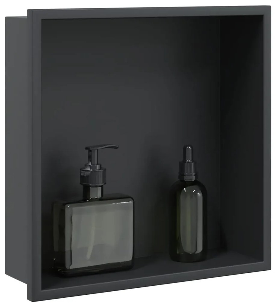 Nicchia Per Doccia Nero Opaco 32x32x9cm İn Acciaio Inox /