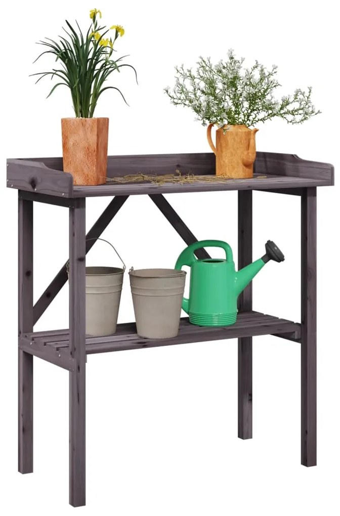 Tavolo Piante Ripiano Grigio 78x38x,82,5cm Legno Massello Abete /