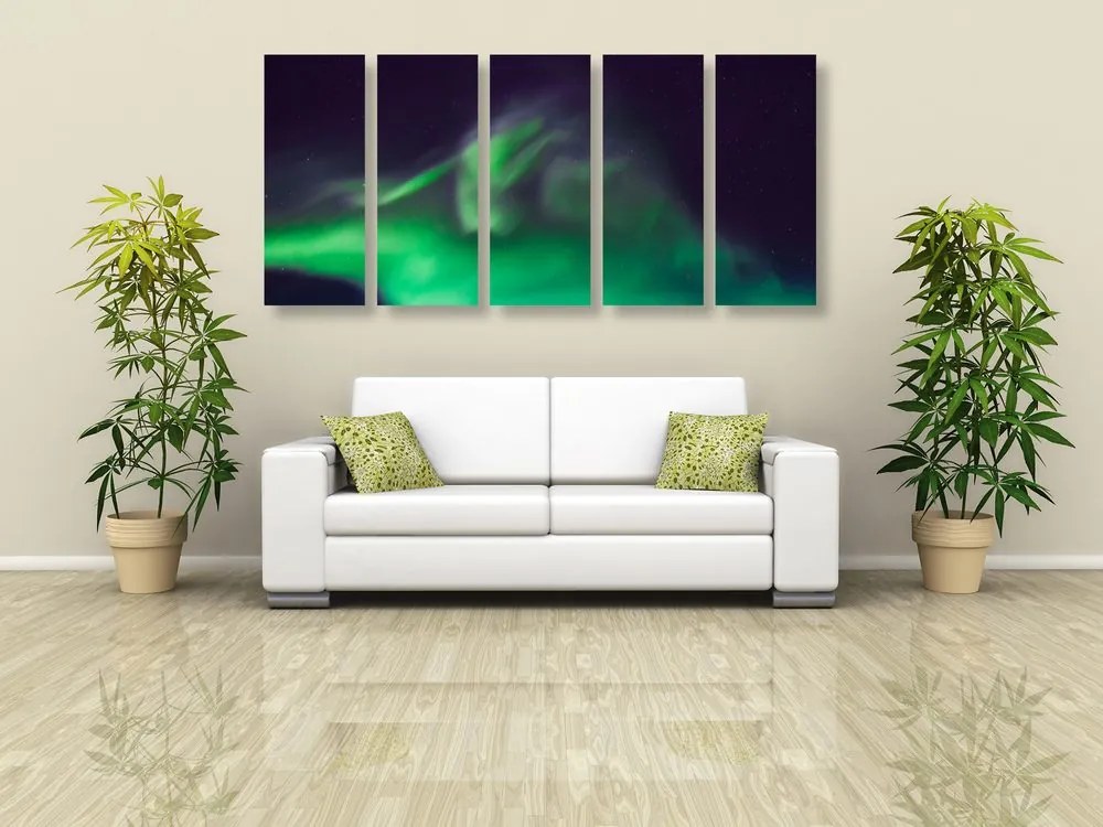 Quadri 5 pezzi – Aurora polare verde nel cielo