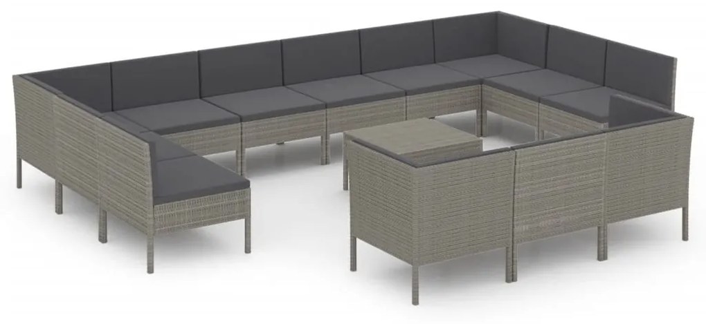 Set Divani da Giardino 14 pz con Cuscini in Polyrattan Grigio