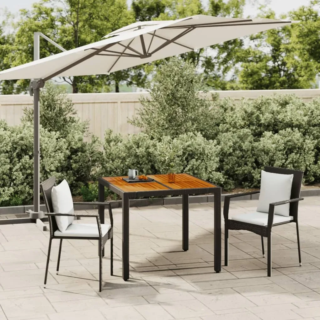 Set da pranzo da giardino 3 pz con cuscini nero in polyrattan