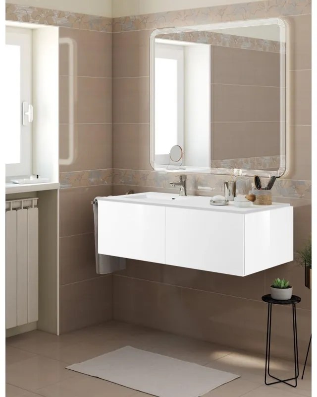 Mobile sottolavabo e lavabo Neo bianco L 120 x H 32 x P 48 cm 1 vasca 2 cassetti