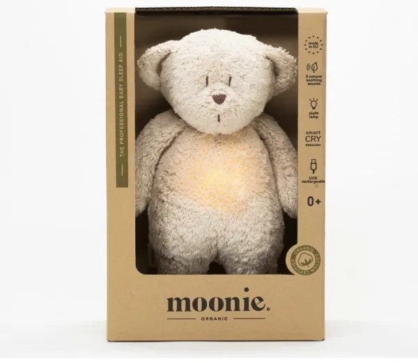 Moonie - Compagno di coccole con melodia e luce orsacchiotto 2.0 organic sabbia