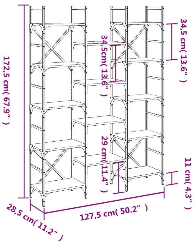 Libreria Grigio Sonoma 127,5x28,5x172,5 cm in Legno Multistrato