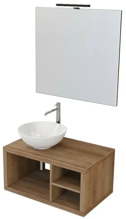 Mobile bagno sospeso 80 cm rovere miele Master lavabo 40 e specchio