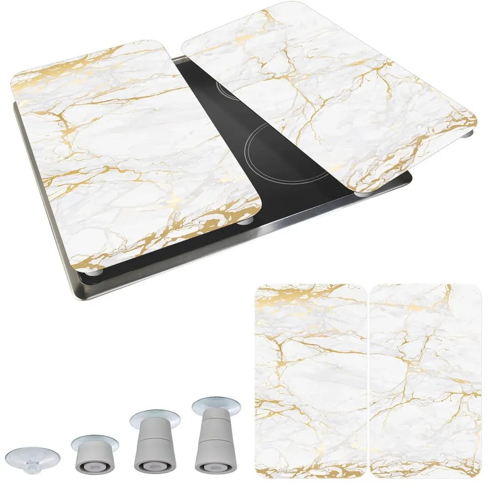 Set di 2 copri stufe in vetro in marmo bianco-oro, 52 x 30 cm Universal - Wenko