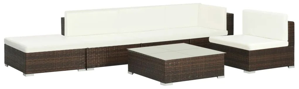 Set divani da giardino 6 pz con cuscini in polyrattan marrone