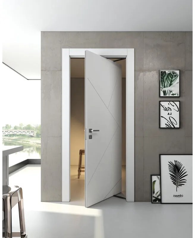 Porta interna rototraslante Venezia25 in legno di abete laccato colore bianco, L 60 x H 210 cm, apertura a destra