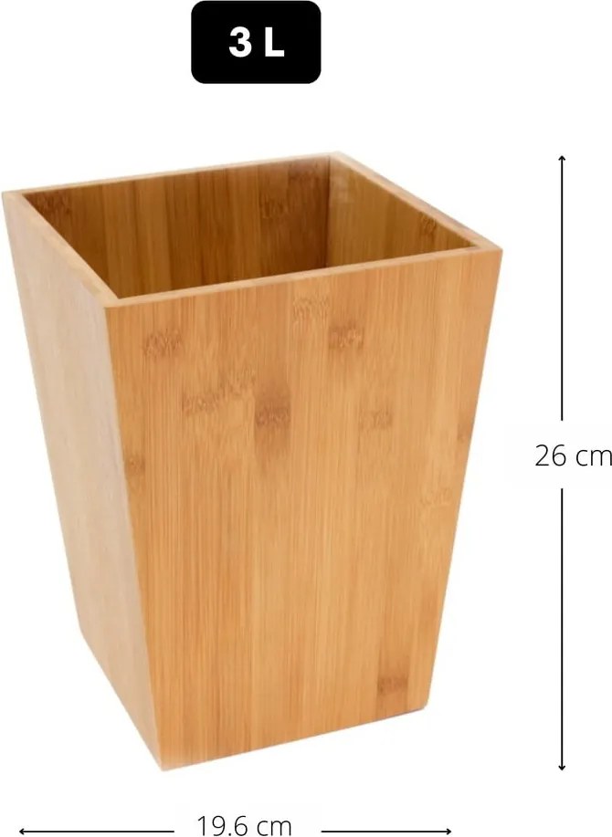 Cestino per la spazzatura di colore naturale in bambù 3 l – MSV