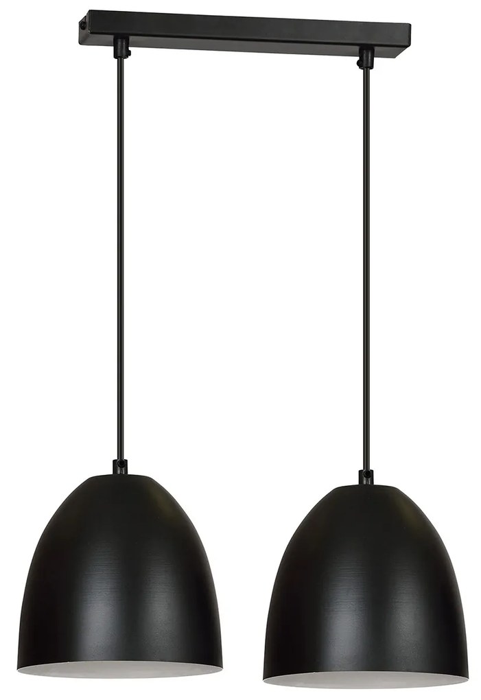 Lampadario 2 Luci Reartù In Acciaio Nero Con Cupole In Nero E Bianco