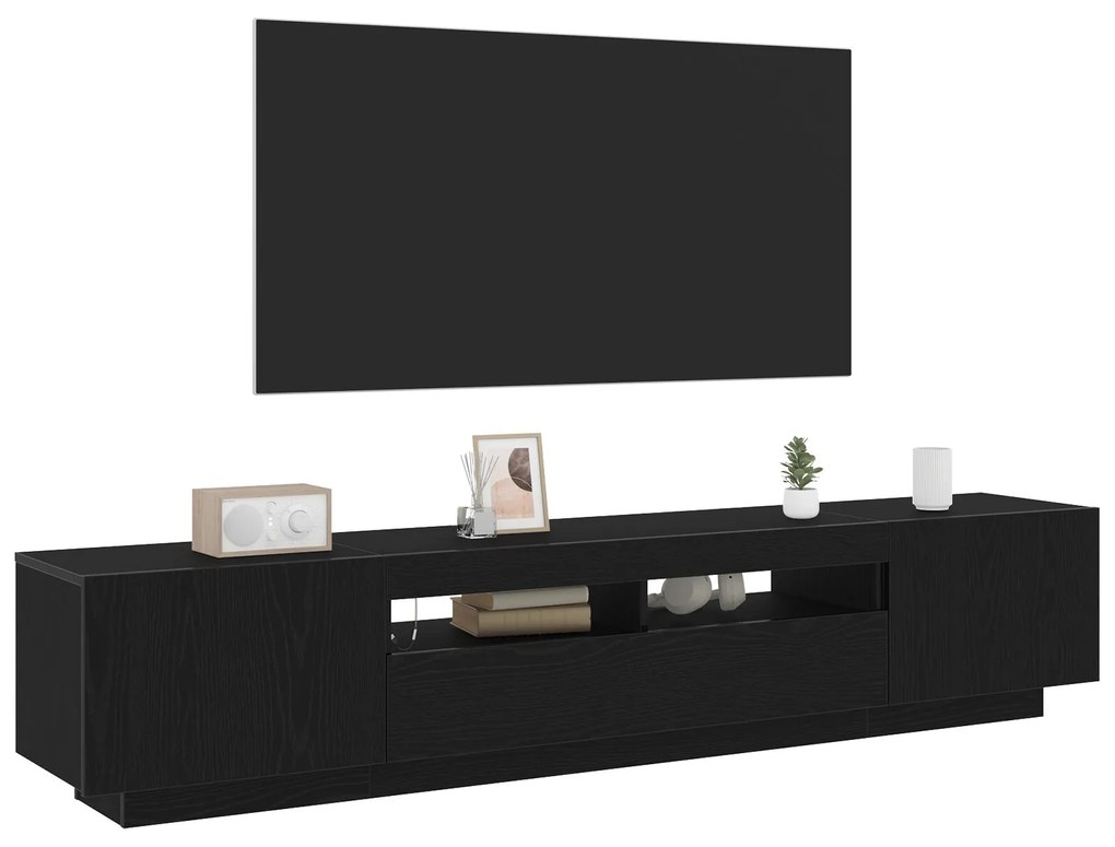 Mobile tv con luci led, nero rovere, 200x35x40 cm, in legno ingegnerizzato