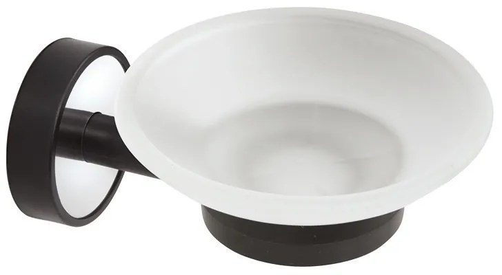 Kamalu - Portasapone a muro con supporto in acciaio inox e abs nero e ciotola in vetro | NICO-N