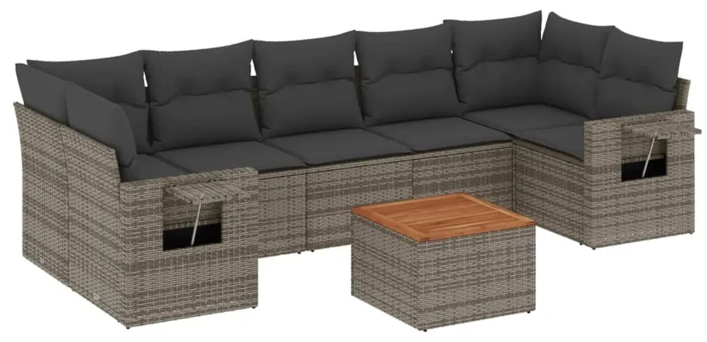 Set Divano da Giardino 8 pz con Cuscini Grigio in Polyrattan