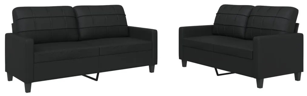 Set di divani 2 pz con cuscini nero in similpelle