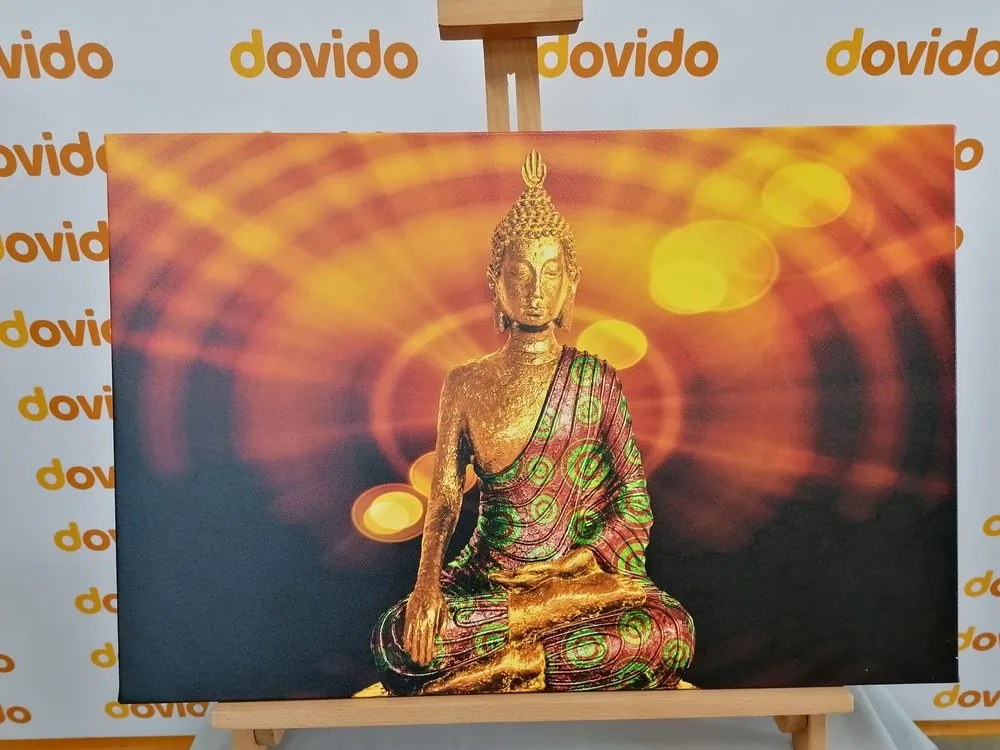 Stampa su tela – Statua di Buddha con sfondo astratto
