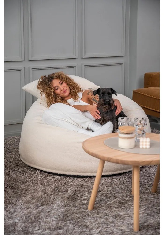 Puof a sacco marrone con rivestimento in bouclé Om 110 – SLOWDOWN