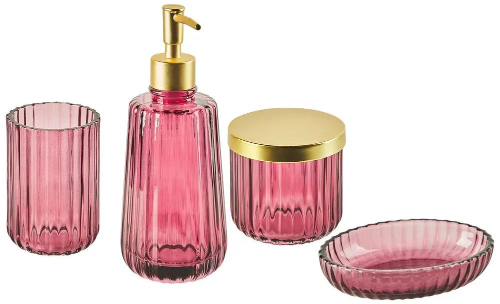 Set di 4 accessori bagno vetro rosa e oro CARDENA Beliani