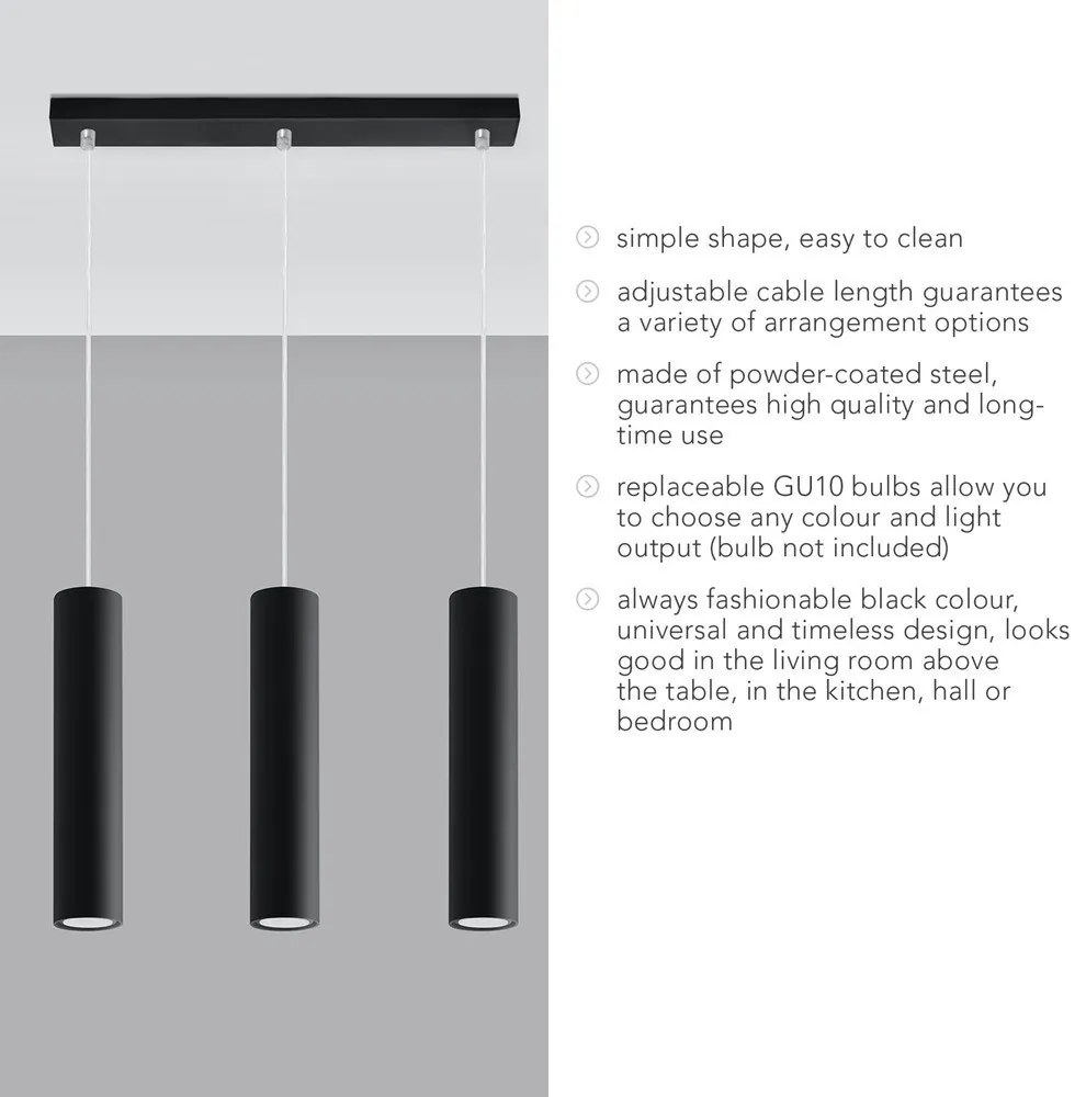 Lampadario nero in metallo Castro – Sollux