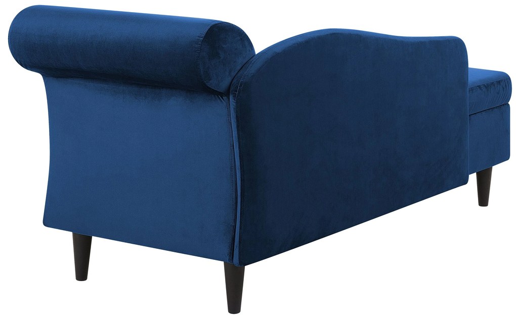 Chaise longue velluto blu marino e legno scuro destra LUIRO Beliani