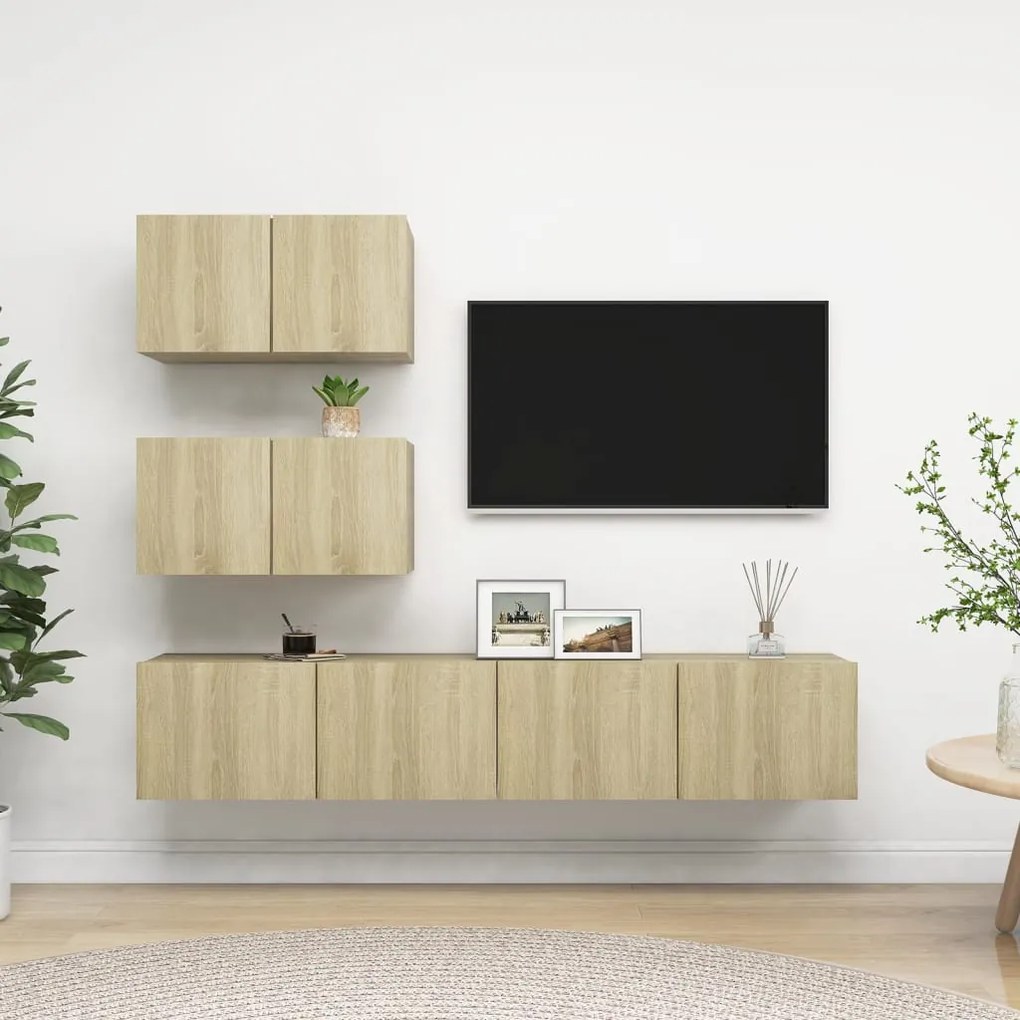 Set di mobili porta tv 4 pz rovere sonoma in legno multistrato