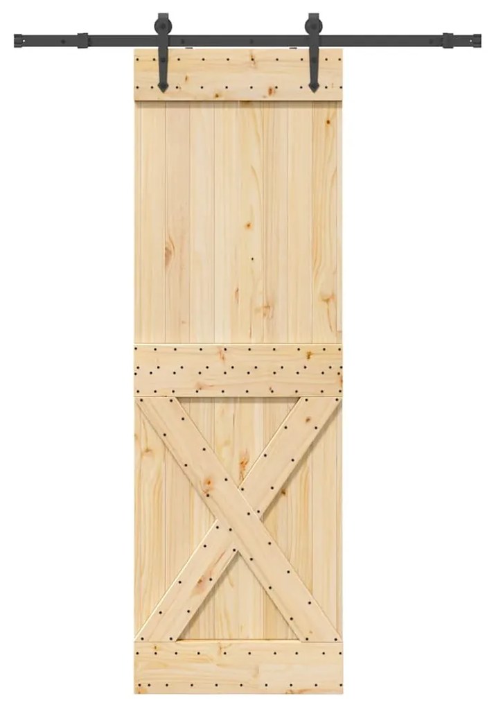 Porta Scorrevole Con Set Hardware 70x210 Cm Legno Massello Pino /