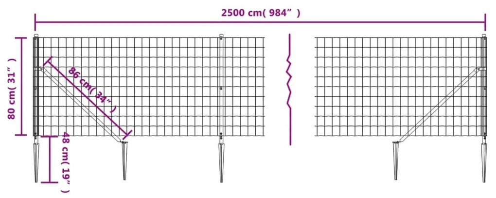 Recinzione Metallica con Picchetti Ancoraggio Verde 0,8x25 m