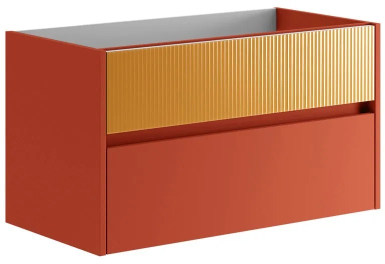 Mobile da bagno sospeso sotto lavabo L 89.5 x H 50 x P 45.5 cm rosso laccato opaco, 2 cassetti Niwa