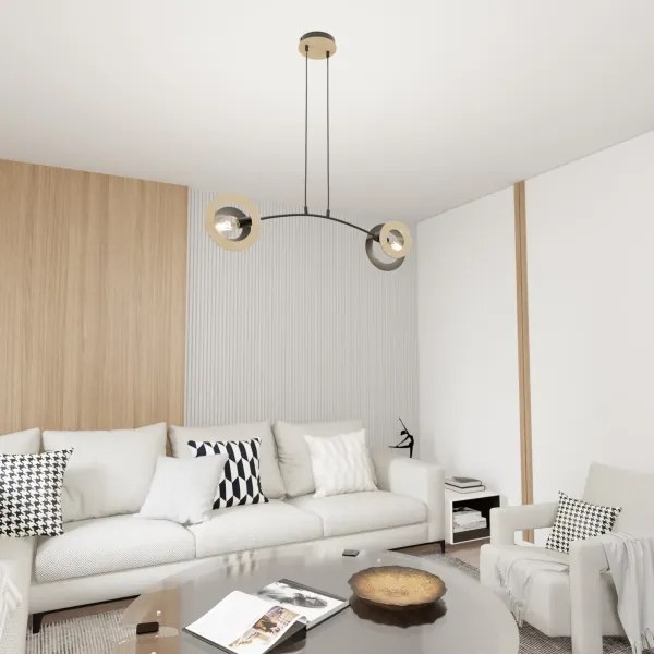 Lampadario a sospensione con filo SKIVA 2xE27/15W/230V nero/beige