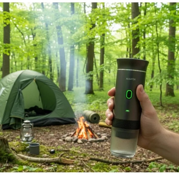 Aligator ACM002 - Macchinetta da caffè portatile ricaricabile PortaCaffé 3 in 1 72W/7500 mAh grigio