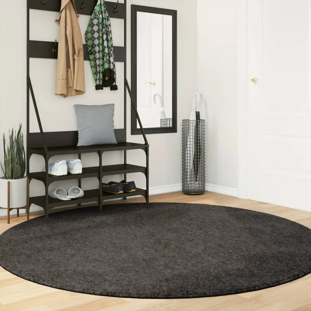 Tappeto A Pelo Lucido Lungo Istan Effetto Antracite Ø 200 Cm /