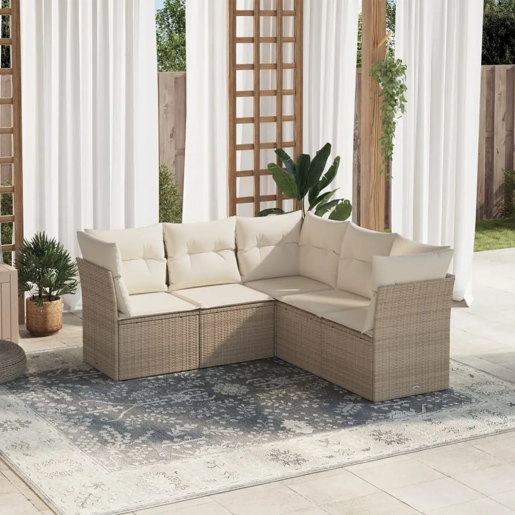 Set divano da giardino 5 pz con cuscini beige in polyrattan