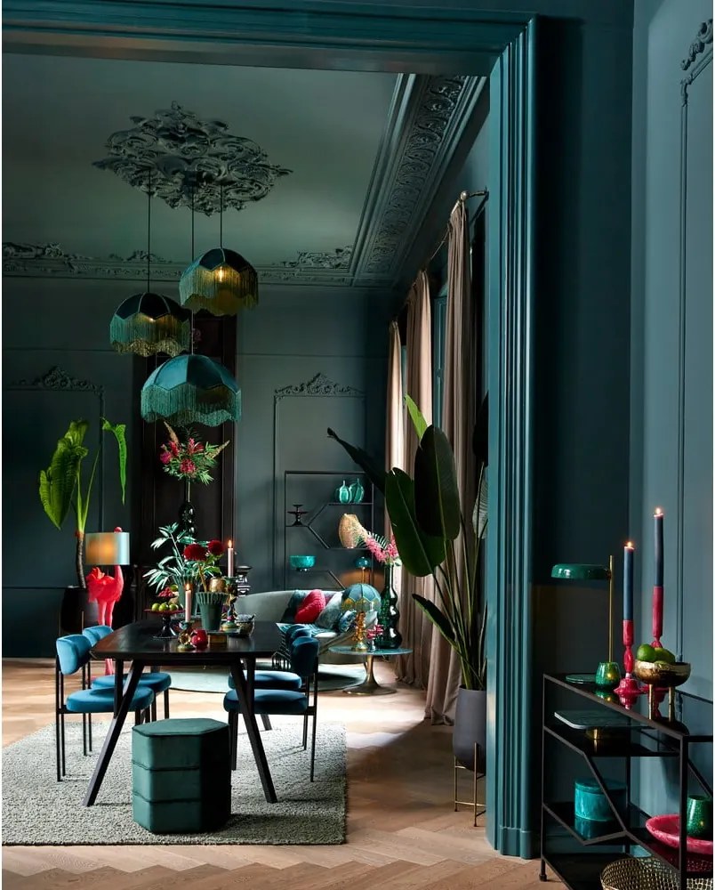 Lampadario in colore petrolio con paralume in tessuto ø 50 cm Malacia - Light &amp; Living