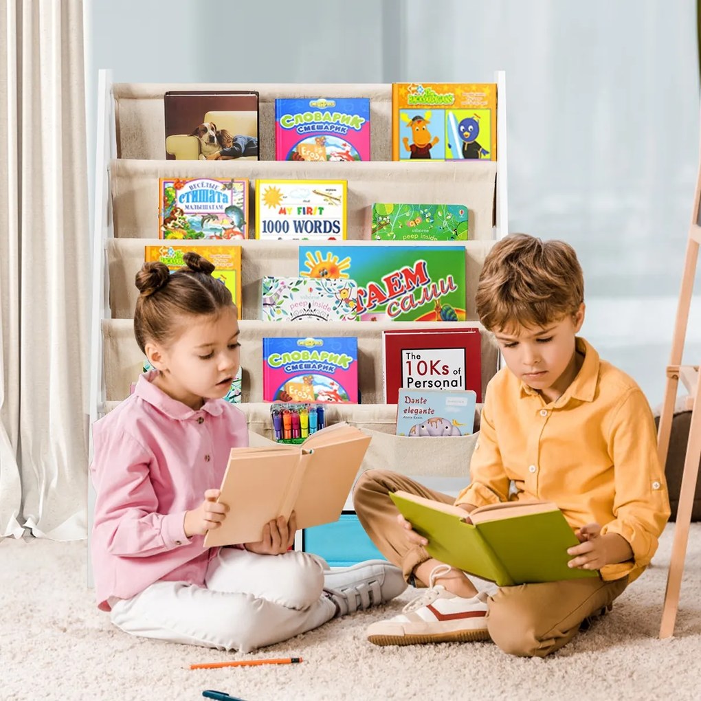 Costway Libreria con 4 mensole frontali e 2 scatole, Libreria design 2 in 1 per bambini Bianco