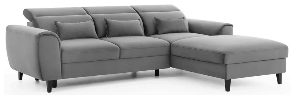 Divano angolare grigio allungabile/con contenitore (con penisola a destra/con chaise lounge) e rivestimento in velluto Foble – ELTAP